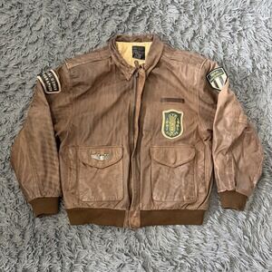 Vintage Global Identity US War Photographer  Leather Bomber Jacket Size Medium